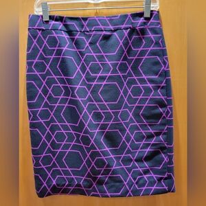 J Crew black and purple geomatrix pencil skirt